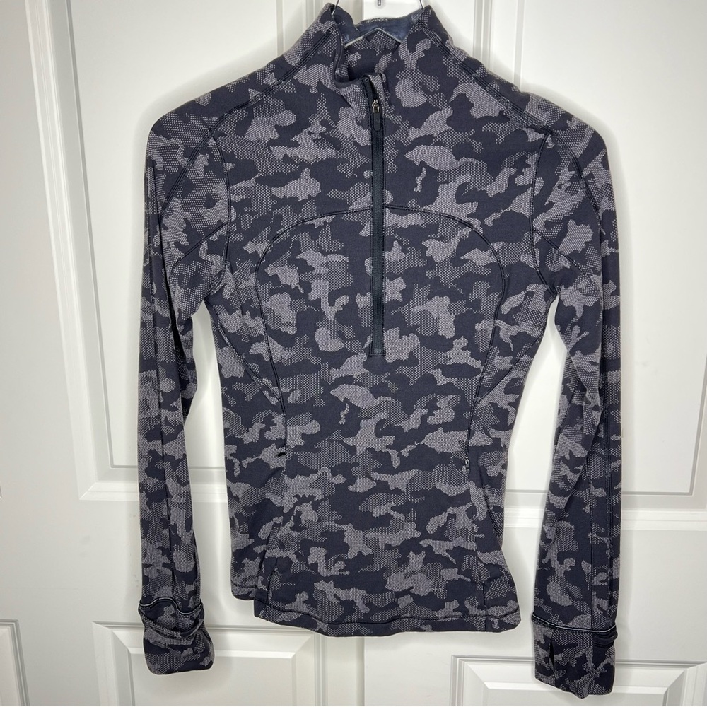 Lululemon 6 Run Briskly 1/2 zip Camo Jacquard jacket Black Lunar Rock Women